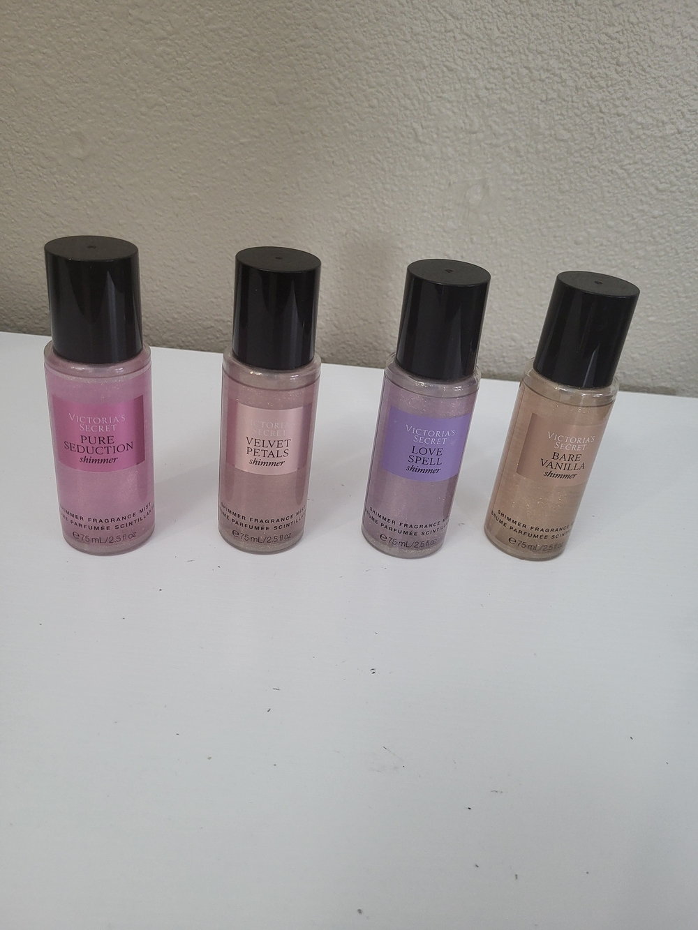 Victoria's Secret Body Shimmer Spray Fragrances Four 2.5 Oz Bottles